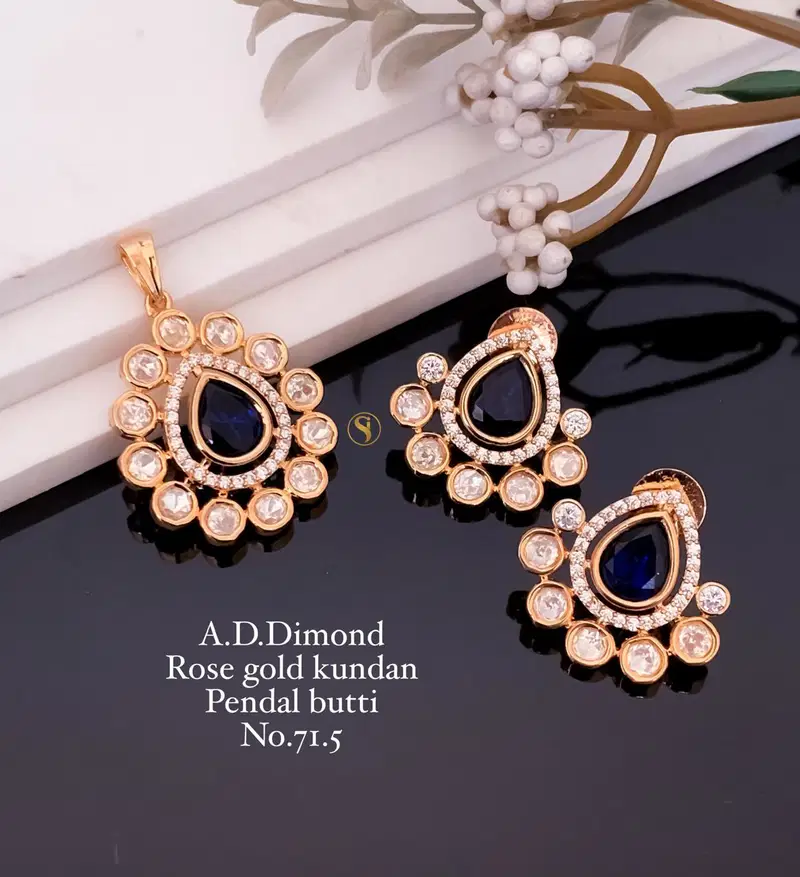 2 AD Diamond Rose Gold Kundan Pendant Butti Wholesale Shop In Surat
